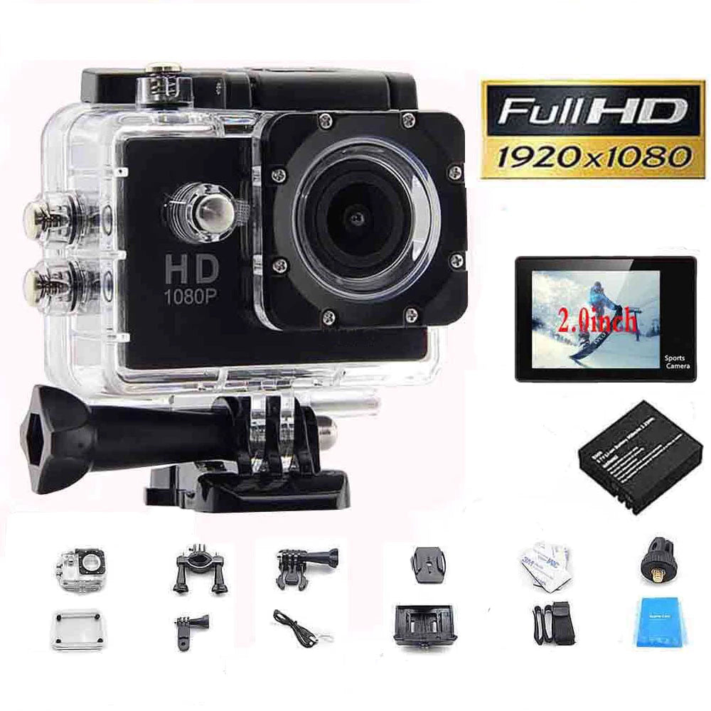 Full HD 1080P Action Sport Camcorder Mini Camera Outdoor Waterproof for Go Pro 2" Screen Cam Recorder Water Resistant Micro Cam