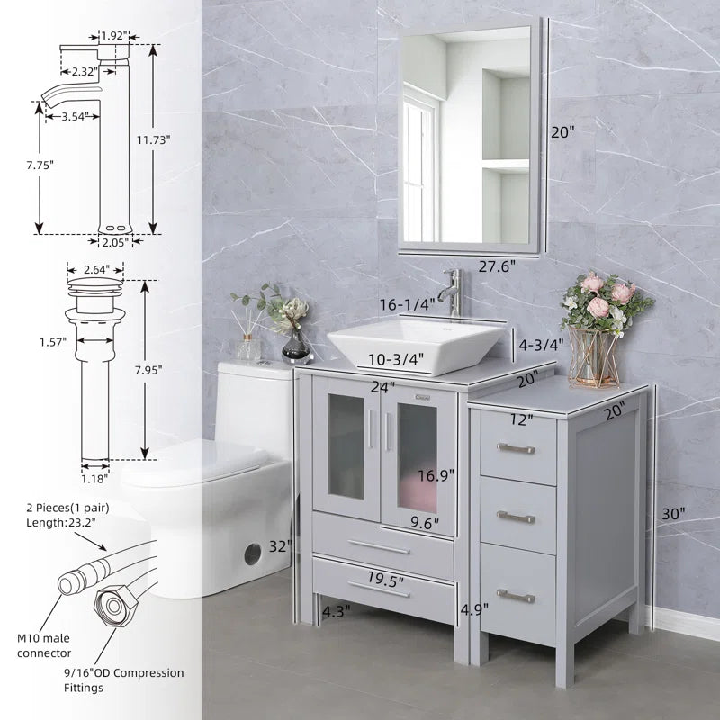 3 Combo 36'' Single Bathroom Vanity with Manufactured Wood Top with Mirror