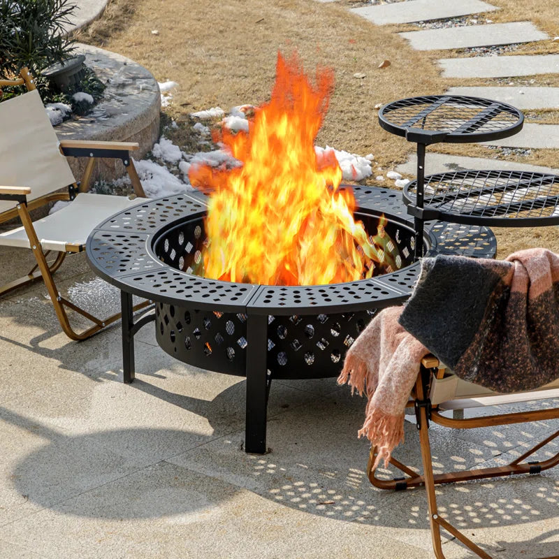 Hayler Wood Burning Outdoor Fire Pit Table with Lid