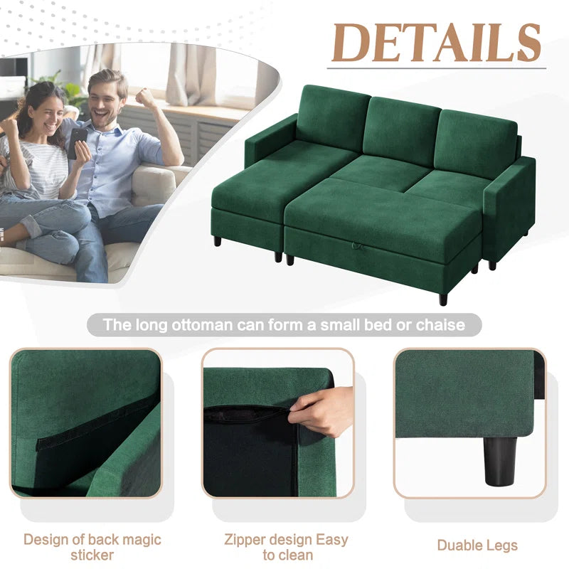 Degnan 78.7'' Upholstered Sofa Chaise with Storage Stool