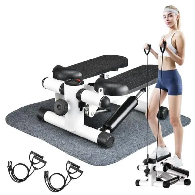 Mini Steppers for Exercise, Stair Stepper with Resistance Bands, Mini Stepper for Home and Offce Use with 220 LBS Loading Capacity, Hydraulic Fitness Stepper with LCD Monitor