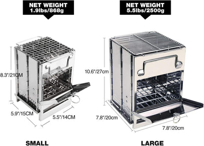 Portable Wood Burning Camp Stove, Large Folding Rocket Stove for Hiking Camping Picnic BBQ