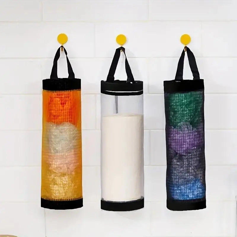 Mesh Hanging Plastic Bag Holder, Hangable Trash Bag Organizer Flash Sale Items, Mesh Hanging Storage Dispenser, Kitchen Organizer, Kitchen Utensils & Gadgets, Kitchen Accessories