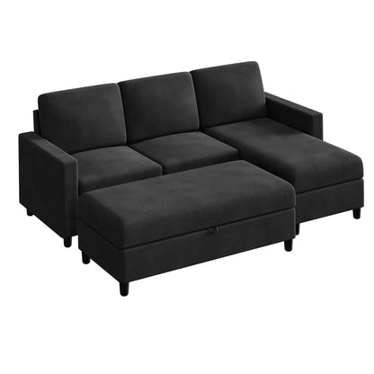 Degnan 78.7'' Upholstered Sofa Chaise with Storage Stool