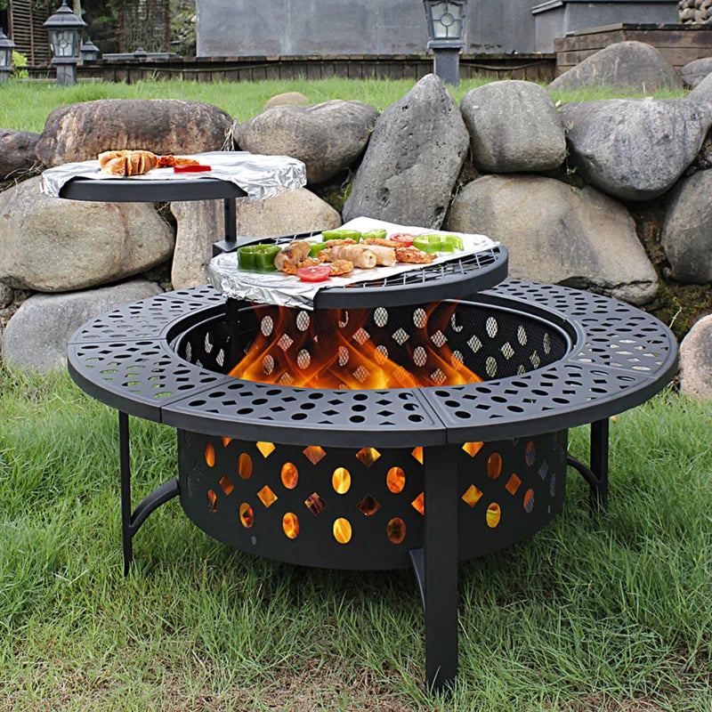 Hayler Wood Burning Outdoor Fire Pit Table with Lid