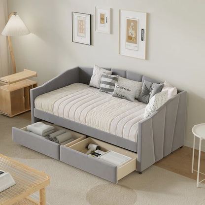 Eliana Twin Velvet Upholstered Daybed with Drawers -Solid Construction, Space Maximization