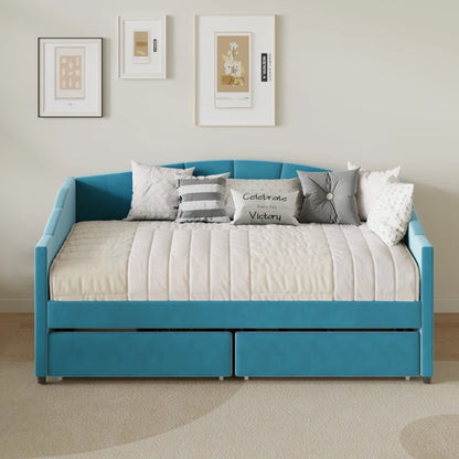 Eliana Twin Velvet Upholstered Daybed with Drawers -Solid Construction, Space Maximization