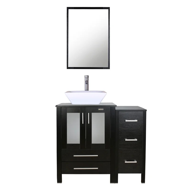 3 Combo 36'' Single Bathroom Vanity with Manufactured Wood Top with Mirror