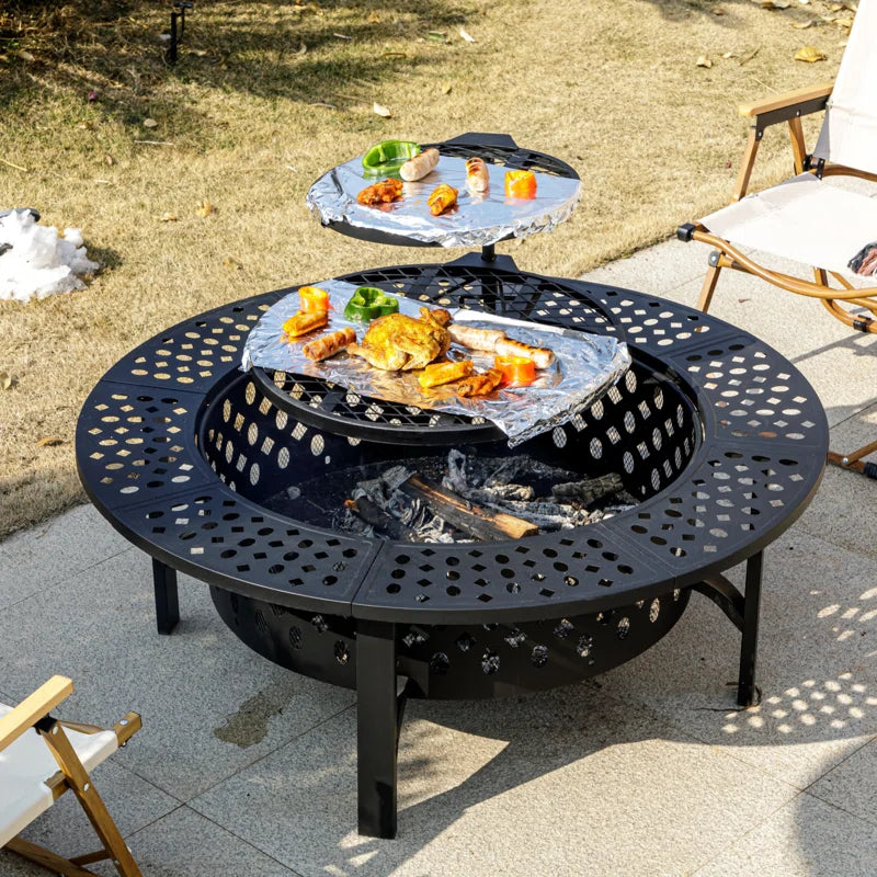 Hayler Wood Burning Outdoor Fire Pit Table with Lid