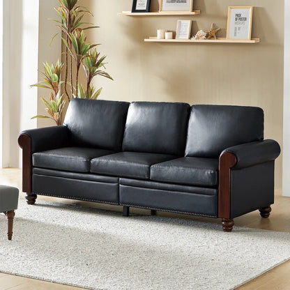 Atthia 81" Vegan Leather Sofa with Wooden Decoration Rolled Arms