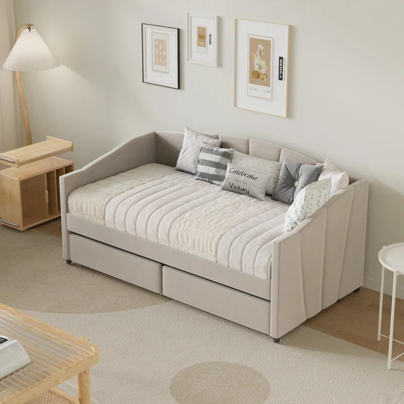 Eliana Twin Velvet Upholstered Daybed with Drawers -Solid Construction, Space Maximization