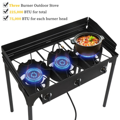 3 - Burner High Pressure Propane Outdoor Stove with Windscreen