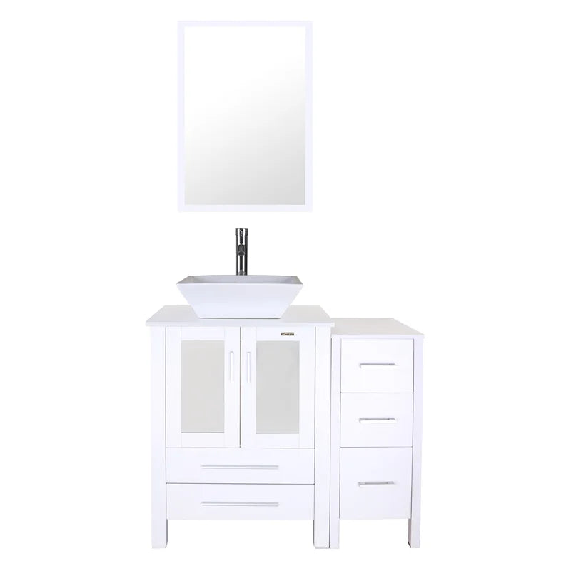 3 Combo 36'' Single Bathroom Vanity with Manufactured Wood Top with Mirror