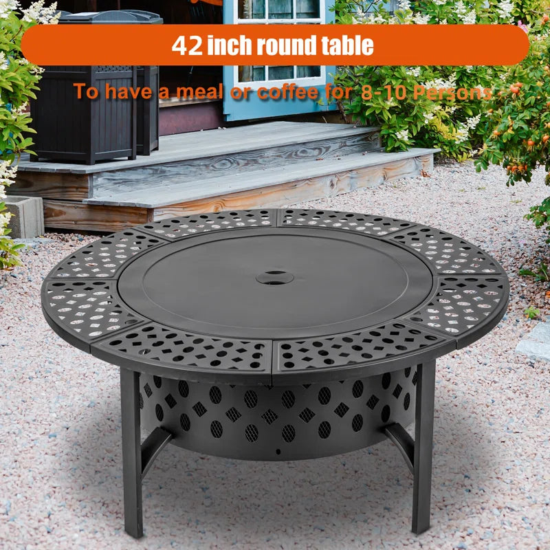 Hayler Wood Burning Outdoor Fire Pit Table with Lid