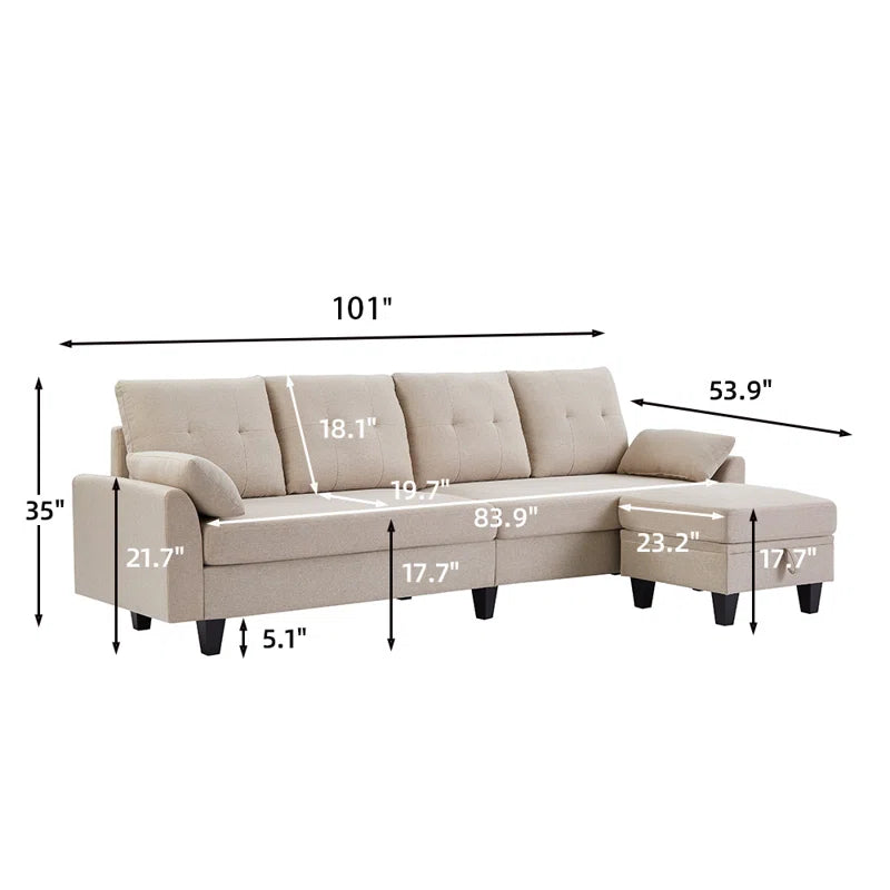 Linnzi 101'' Upholstered Sectional Sofa with Chaise