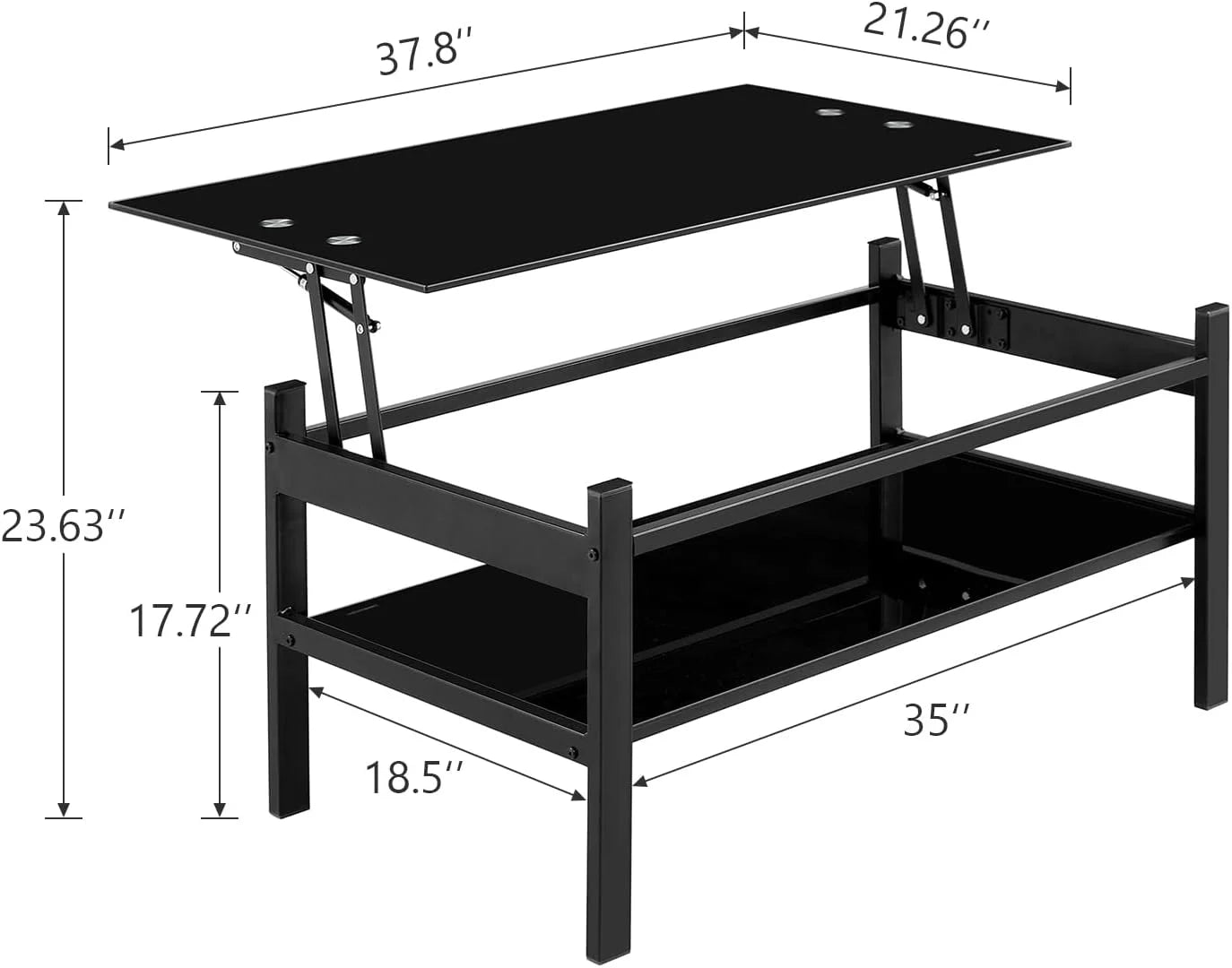 Lift Top Coffee Table,Glass Coffee Table with Storage Shelf & Metal Frame,Coffee Table Lift Top, Lift Tabletop Dining Table for Home Living Room, Office