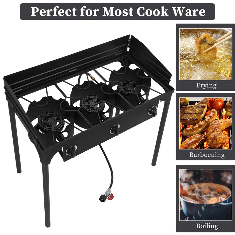 3 - Burner High Pressure Propane Outdoor Stove with Windscreen