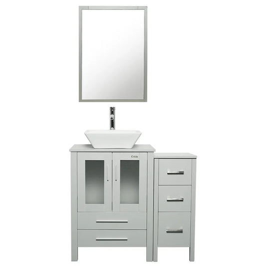 3 Combo 36'' Single Bathroom Vanity with Manufactured Wood Top with Mirror