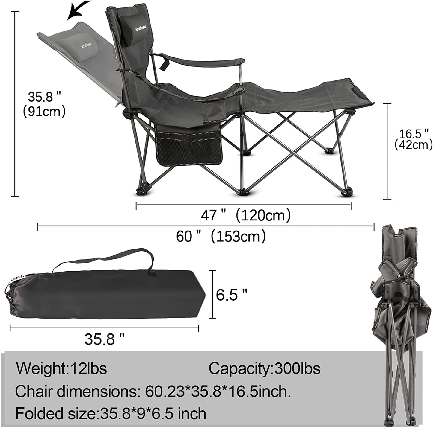 Folding Camping Chairs Reclining Beach Chairs for Adults Portable Sun Chairs Outdoor Lounger with Carry Bag,For Fishing,Camp,Picnics