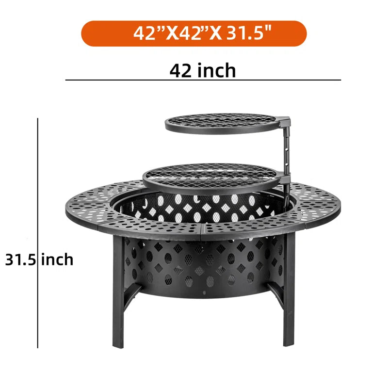 Hayler Wood Burning Outdoor Fire Pit Table with Lid