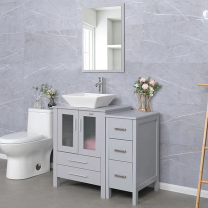 3 Combo 36'' Single Bathroom Vanity with Manufactured Wood Top with Mirror