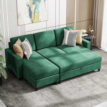 Degnan 78.7'' Upholstered Sofa Chaise with Storage Stool