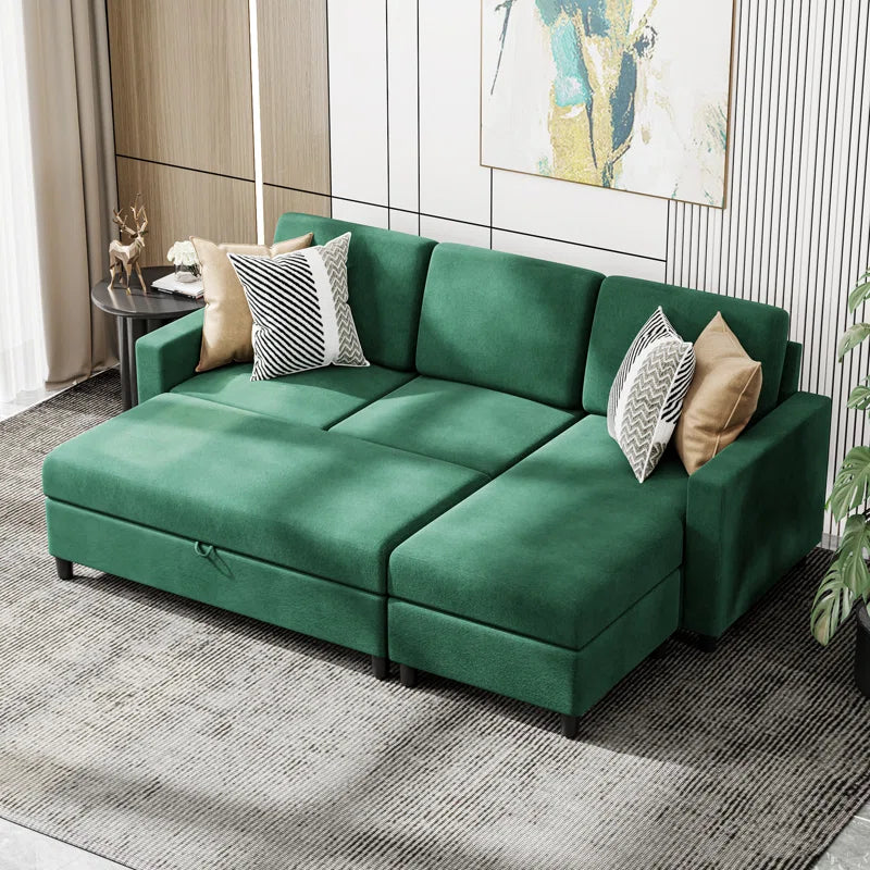 Degnan 78.7'' Upholstered Sofa Chaise with Storage Stool