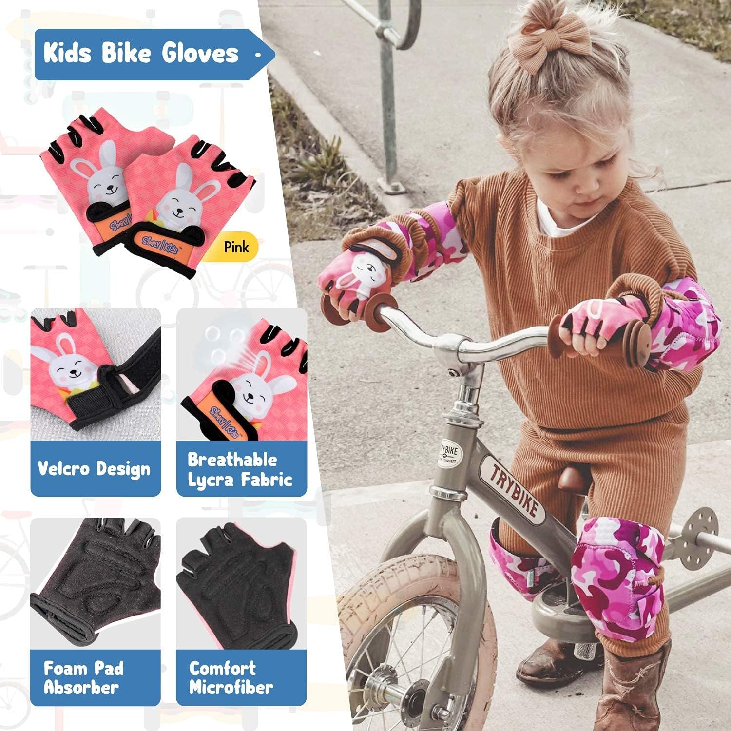 Knee and Elbow Pads with Bike Gloves - Comfortable Toddler Protective Gear Set for Roller-Skating Skateboard - Bike Knee Pads for Children Boys Girls 2-4 4-8 8-11