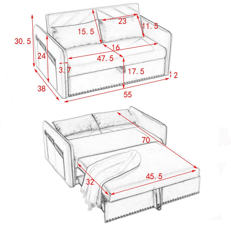 55'' Velvet Reclining Sleeper Sofa