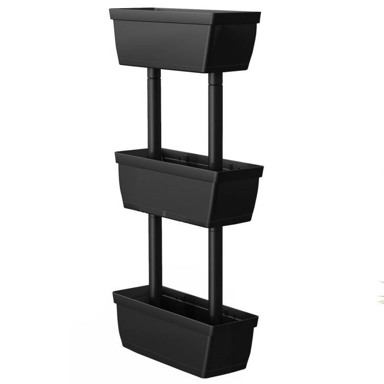 Modern Vertical 3-Tier Indoor Outdoor Black PP Raised Garden Bed Planter Box