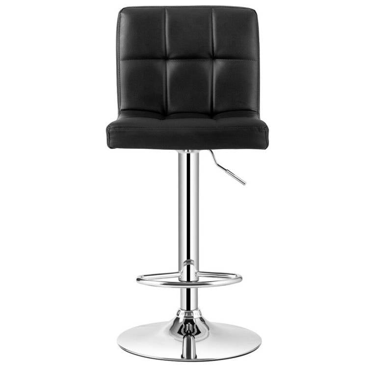 Set of 2 Modern Adjustable Height Bar Stools with Black PU Leather Swivel Seat