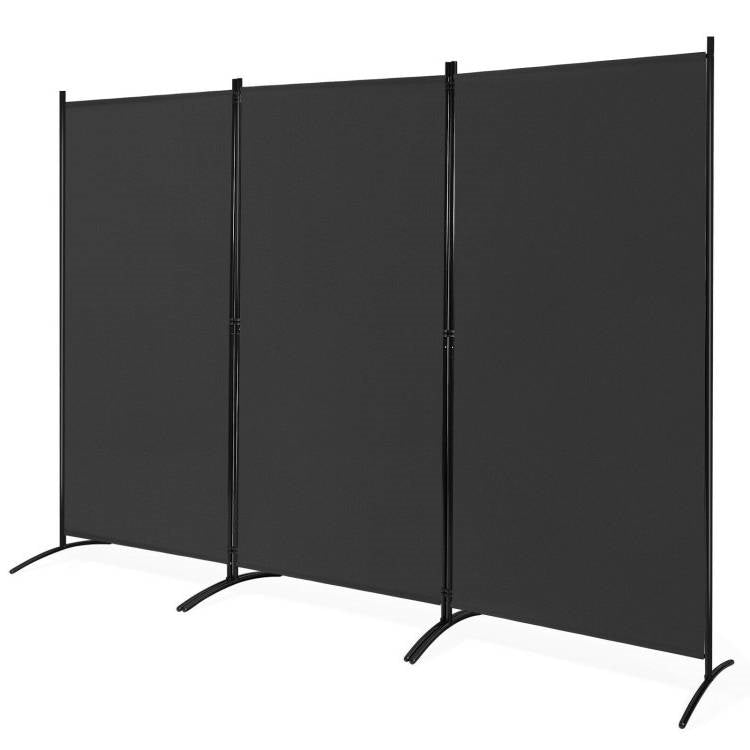 6-Ft Black 3-Panel Room Divider Screen with Steel Base and Heavy Duty Hinges