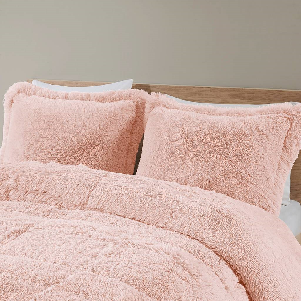 Twin/Twin XL Pink Blush Soft Sherpa Faux Fur 2-Piece Comforter Set