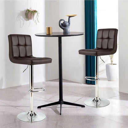 Set of 2 Modern Adjustable Height Barstools with Brown PU Leather Swivel Seat