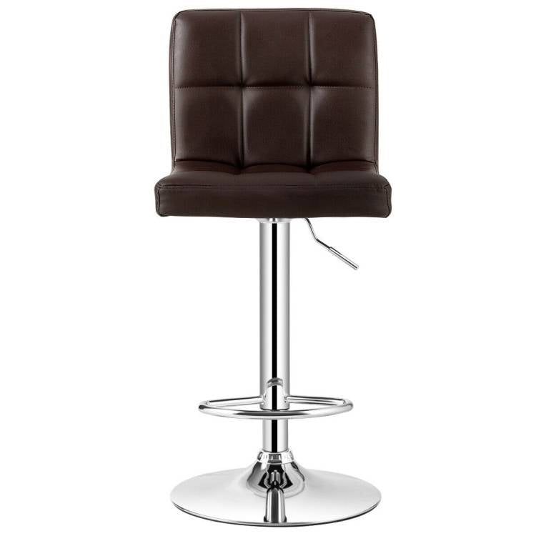 Set of 2 Modern Adjustable Height Barstools with Brown PU Leather Swivel Seat