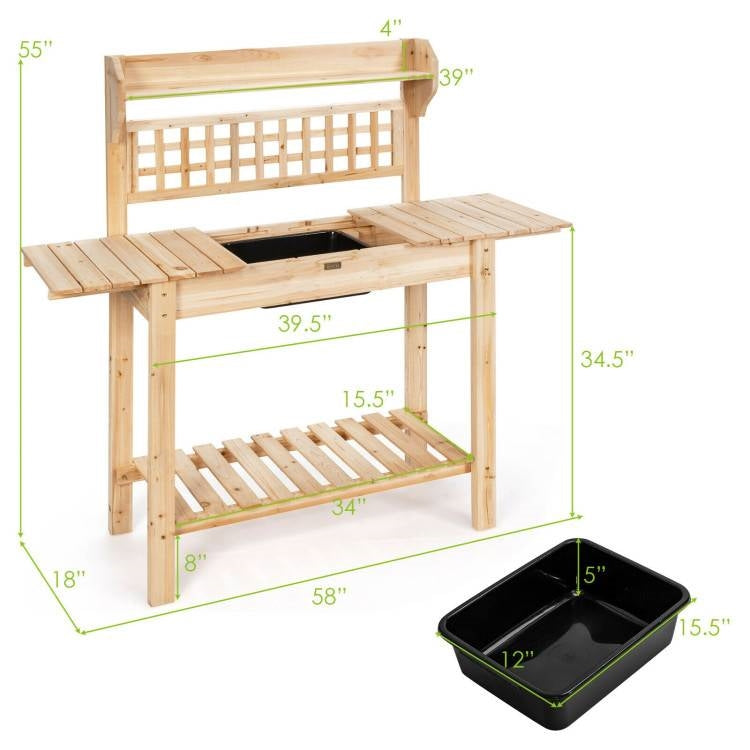 Solid Wood Garden Potting Bench Table with Bottom Shelf and Removeable Sink