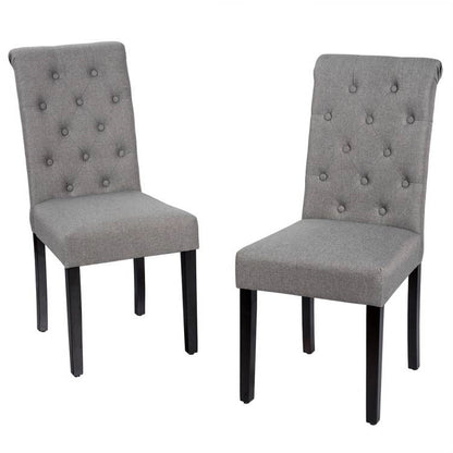 Set of 2 Grey Linen Button Tufted Dining Chair with Wood Legs