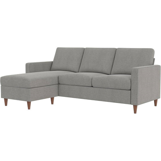 Mid-Century Modern Left or Right Facing Sectional Sofa in Light Grey Linen