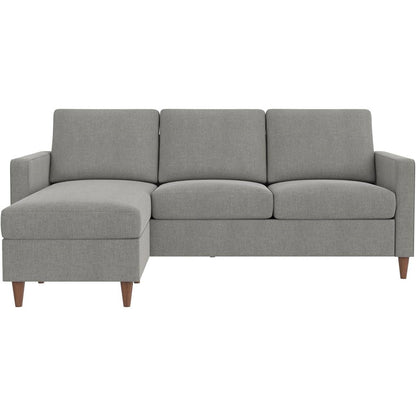 Mid-Century Modern Left or Right Facing Sectional Sofa in Light Grey Linen