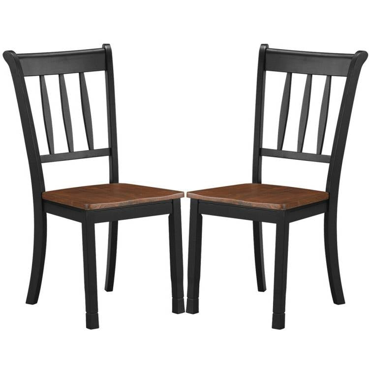 Set of 2 Solid Wood Black Mission Style Armless Dining Chairs with Brown Seat