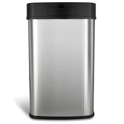 Silver/Black 13-Gallon Stainless Steel Kitchen Trash Can with Motion Sensor Lid