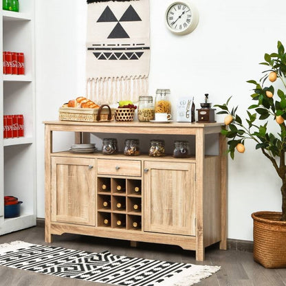 Wood Sideboard Dining Buffet Server Cabinet with Wine Rack and Storage Shelf