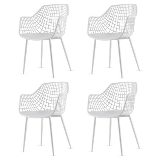 Set of 4 Modern Mid-Century White Mesh Dining Chair with Ergonomic Backrest