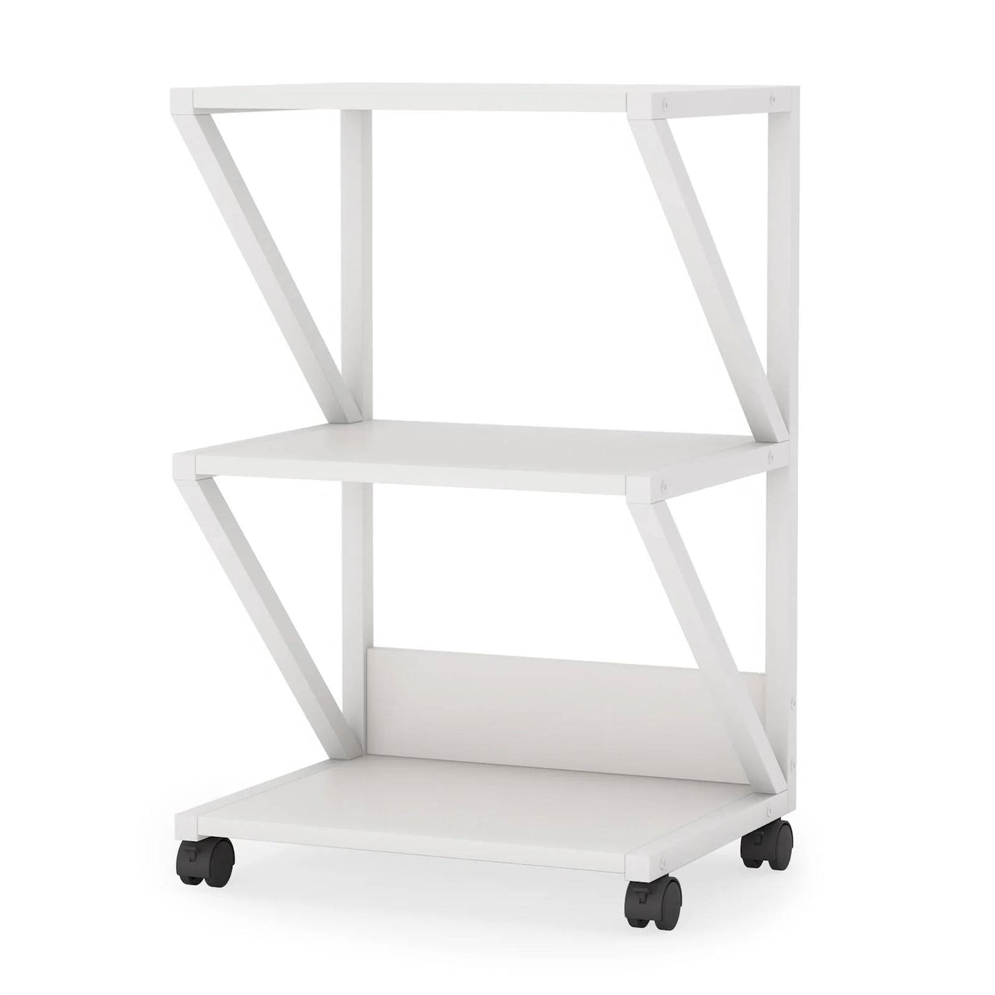 Modern 3-Shelf White Metal Wood Printer Stand Rolling Home Office Storage Cart