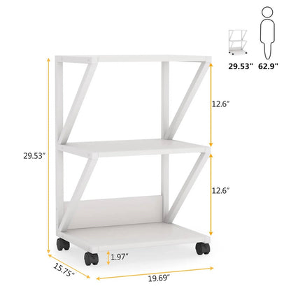 Modern 3-Shelf White Metal Wood Printer Stand Rolling Home Office Storage Cart