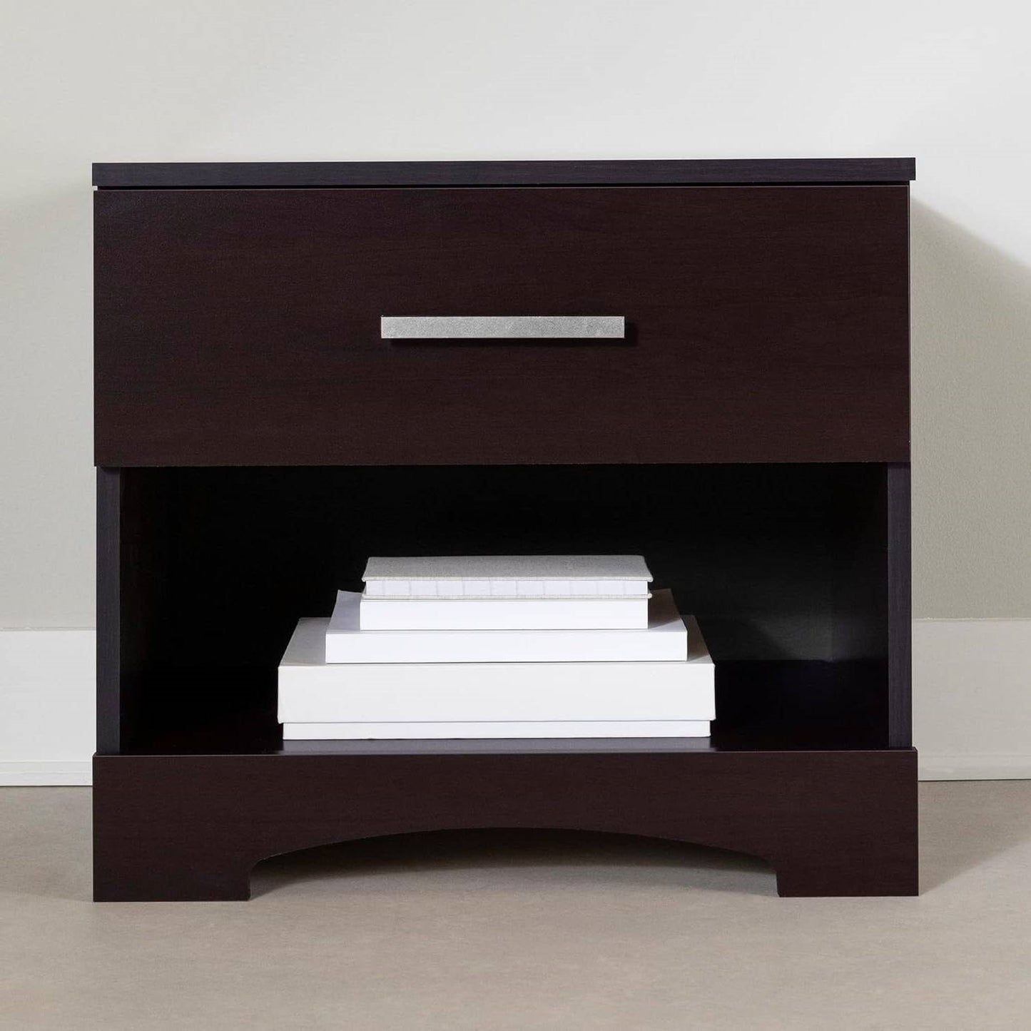 Modern 1 Drawer Nightstand End Side Table Storage in Dark Brown