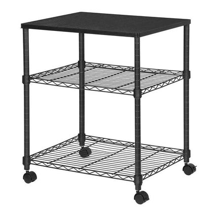 Sturdy Black Metal Wood Printer Stand Cart with 2-Shelves and Locking Casters