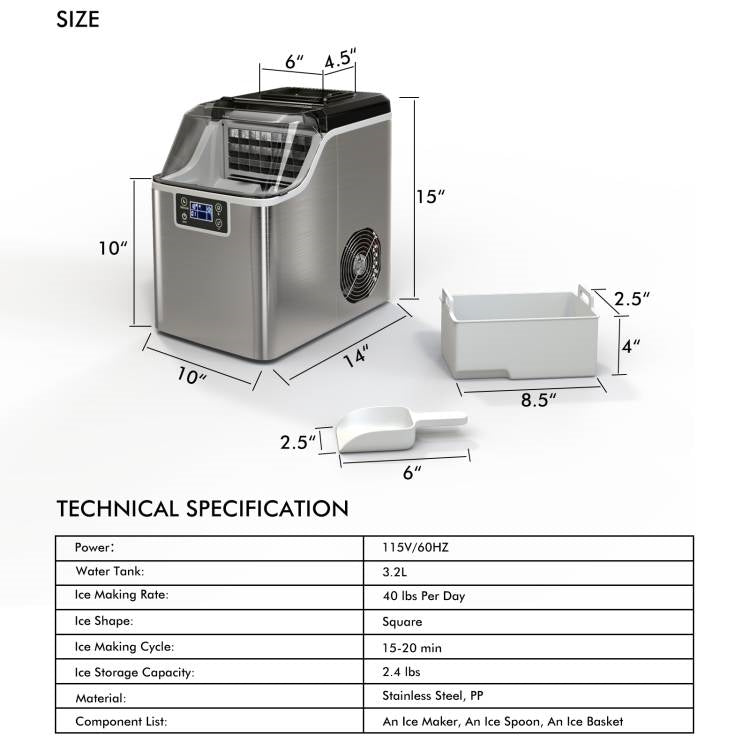 Countertop Home Electric Ice Machine with Scoop - Water Bottle Not Included