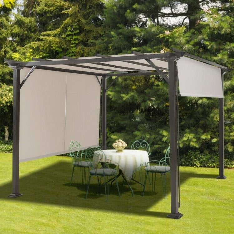 Modern 10 x 10 Ft Heavy Duty Metal Frame Pergola Gazebo with Beige Canopy