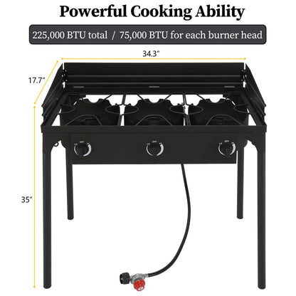 3 - Burner High Pressure Propane Outdoor Stove with Windscreen